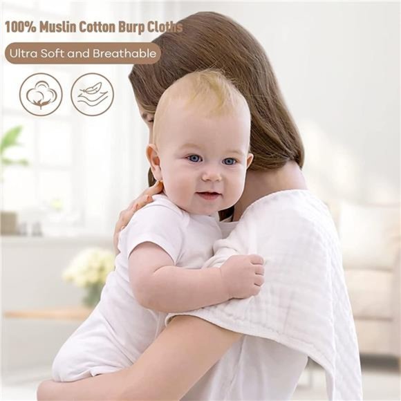 Muslin Burp Cloths for Baby 10 Pack 100% Cotton Baby Washcloths for Boys Girls - Picture 2 of 6